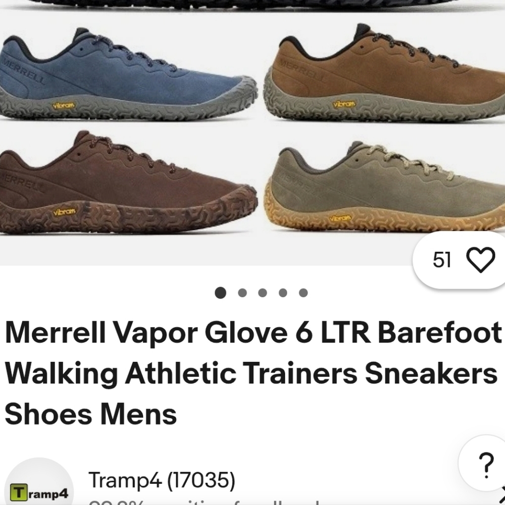 Merrell Vapor Glove 6 LTR Leather Barefoot Trainers Sz 9.5 Olive NWOT - Picture 2 of 8